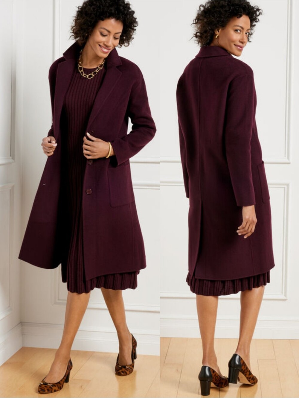 Talbots Double Face Wool Blend Duster Burgundy Eggplant Size XL